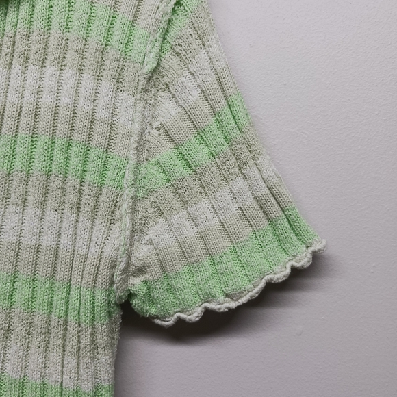 Free People Crop Top Women Sze L Green Stretch Ribbed Short Sleeve Sporty Casual - Picture 3 of 8